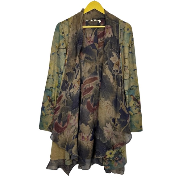 Soft Surroundings Floral Asymmetric Muse Kimono Topper Size M Sheer Knit Boho - Picture 1 of 10